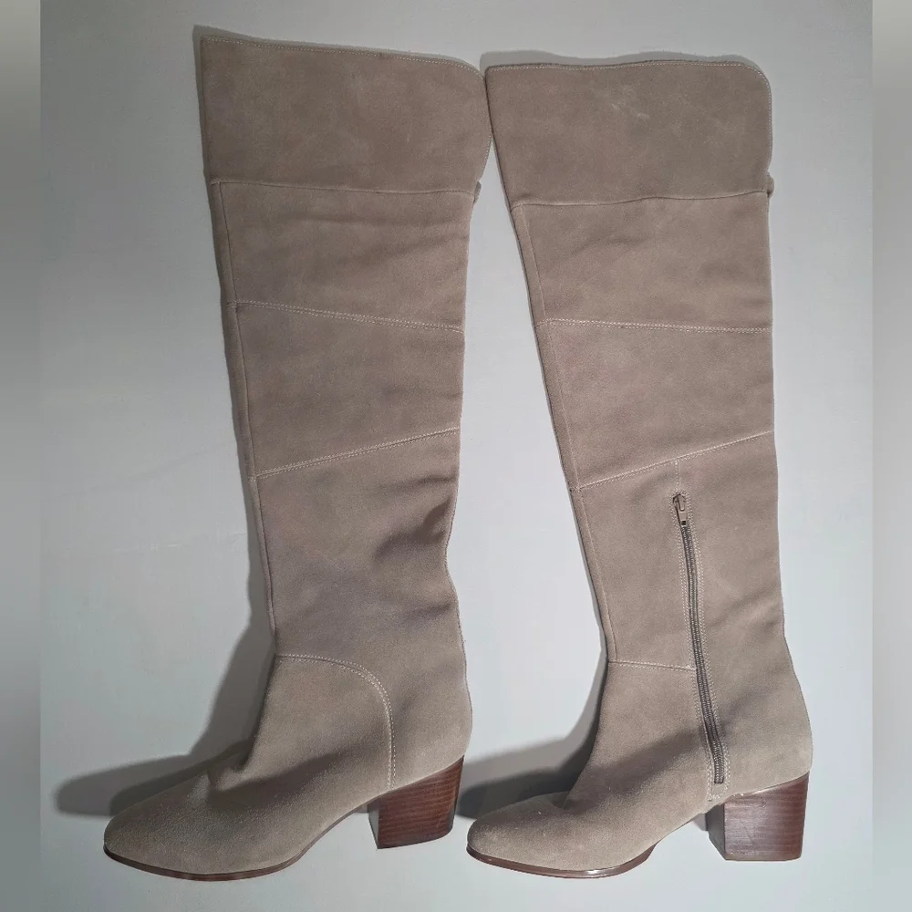 Taupe Suede Knee-High Boots | Size 10 | 2.25” Block Heel